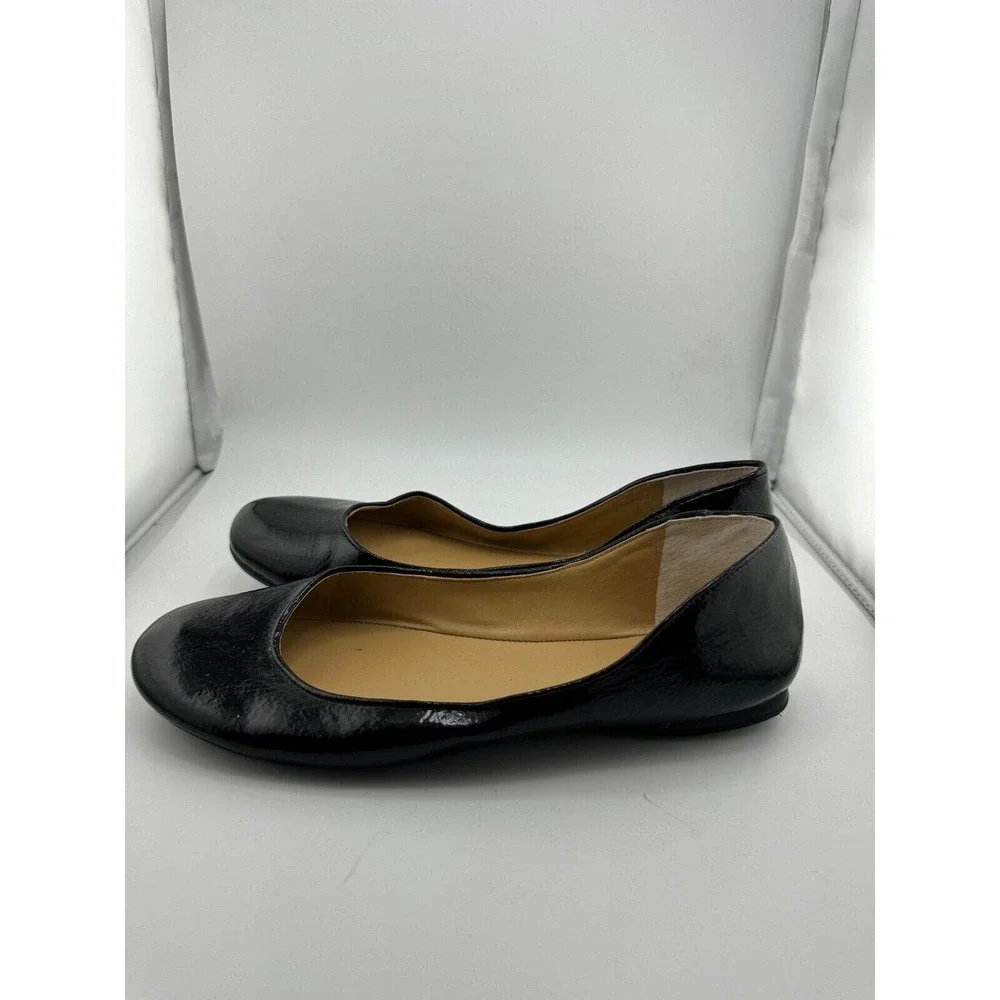 Nine West Fascinate Ballet Flats Size 7.5M Black Patent Leather Round Toe Shoes‎